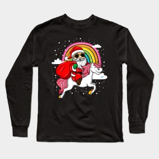 Christmas Santa Riding Unicorn Xmas Gifts For Lovers Who Love Rainbow Unicorns Long Sleeve T-Shirt